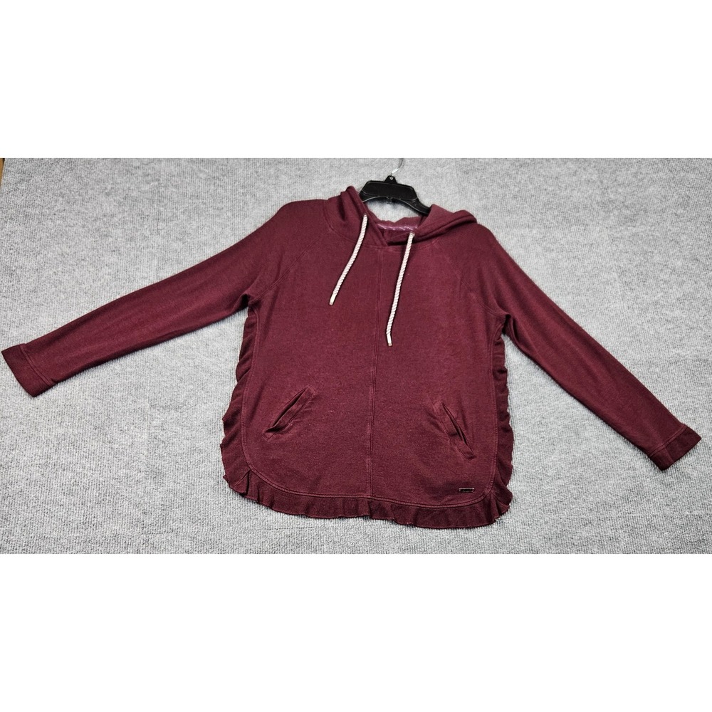 Marc New York Performance Womens Small Burgundy Ruffle Trim Pullover Hoodie